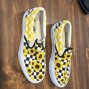 Custom sunflower vans. Black, white, and yellow. Womens size 9